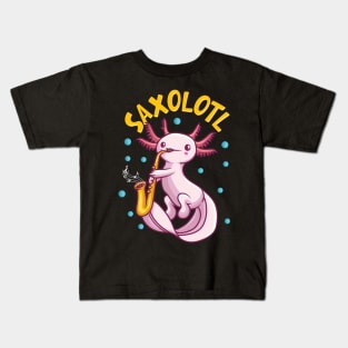 Saxolotl Sax Playing Axolotl Pun Walking Fish Kids T-Shirt